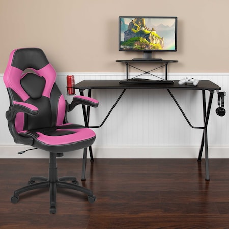 Black Gaming Desk And Chair Set With Cup Holder